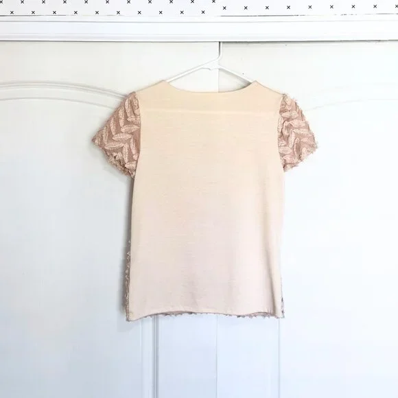 Weston (Anthropologie) Pink Gold Short Sleeve Applique Blouse Top, Size XS - Picture 5 of 8